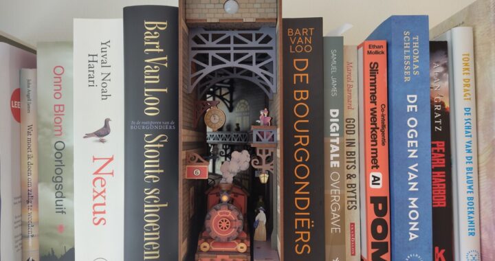 Foto van de book nook 'The Steam Age' van Tonecheer op een boekenplank